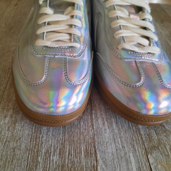 SKECHERS Hotshot Metallic Silver Iridescence Lace-Up Sneakers NWT! - Size 9.5 - Picture 6 of 16